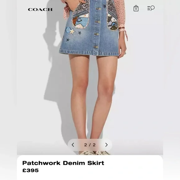 Coach Blue 100% Cotton Denim Patchwork ButtonUp Skirt Sequin Embroidery (Size 4) - Picture 13 of 13
